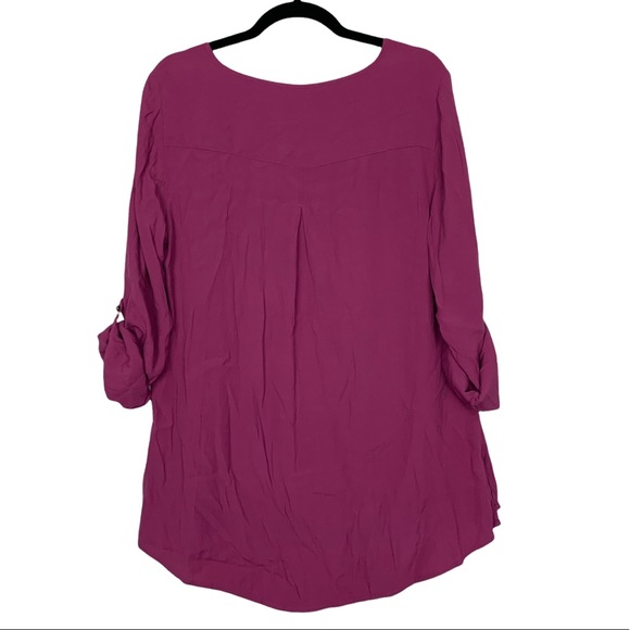 Soft Surroundings Raspberry Pink Roll Tab 3/4 Sleeve Scoop Neck Tunic Top Medium - Picture 4 of 6